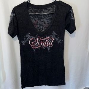 Sinful T shirt Sinful rhinestone t-shirt, burnout style.